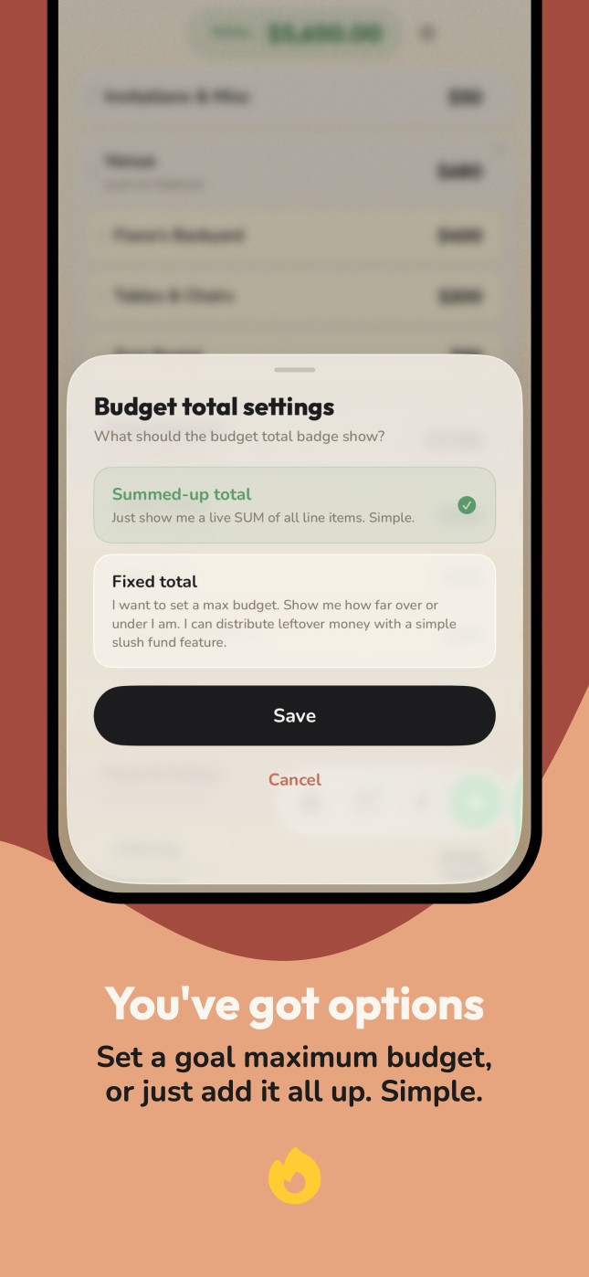 Budget total settings, showing summed and fixed budget types